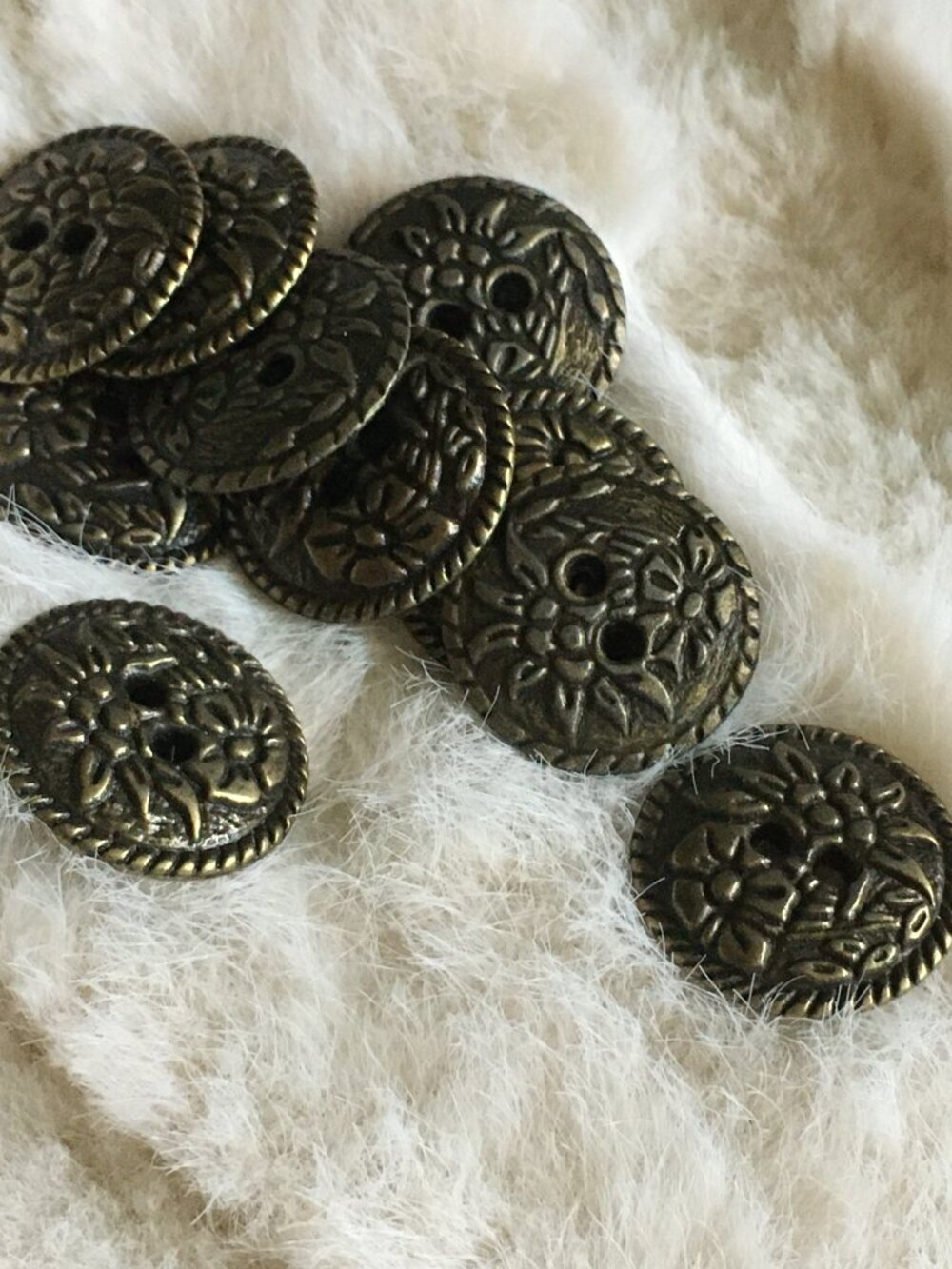 Vintage Antique Brass Sunflower Floral Buttons - Set of 6 Folk 🪡 Set #3